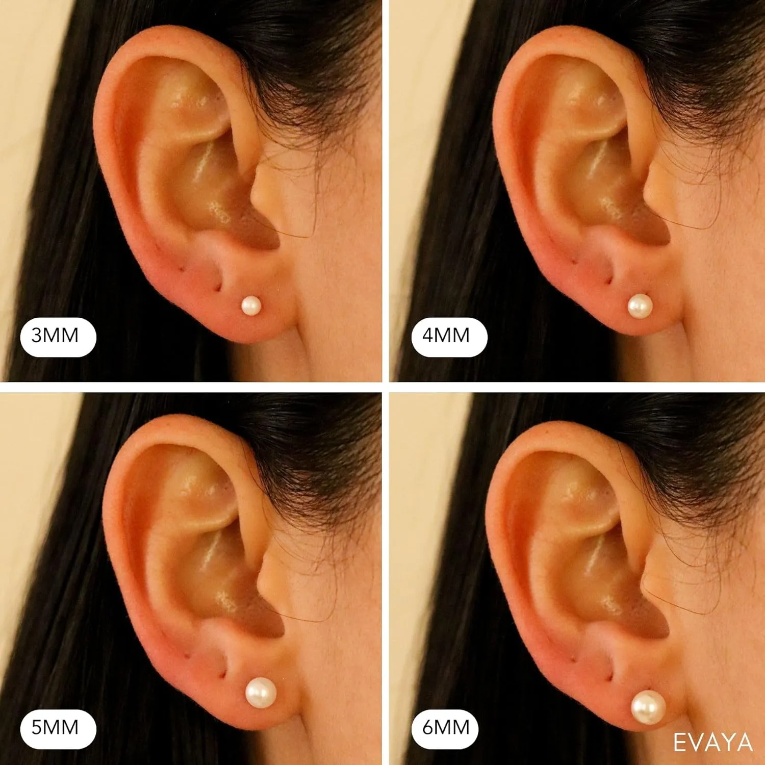 14k Gold Pearl Stud Earrings for Women (3mm-6mm Diameter) - Freshwater Pearl, Real Solid 14k Gold, Secure Screw Back Design