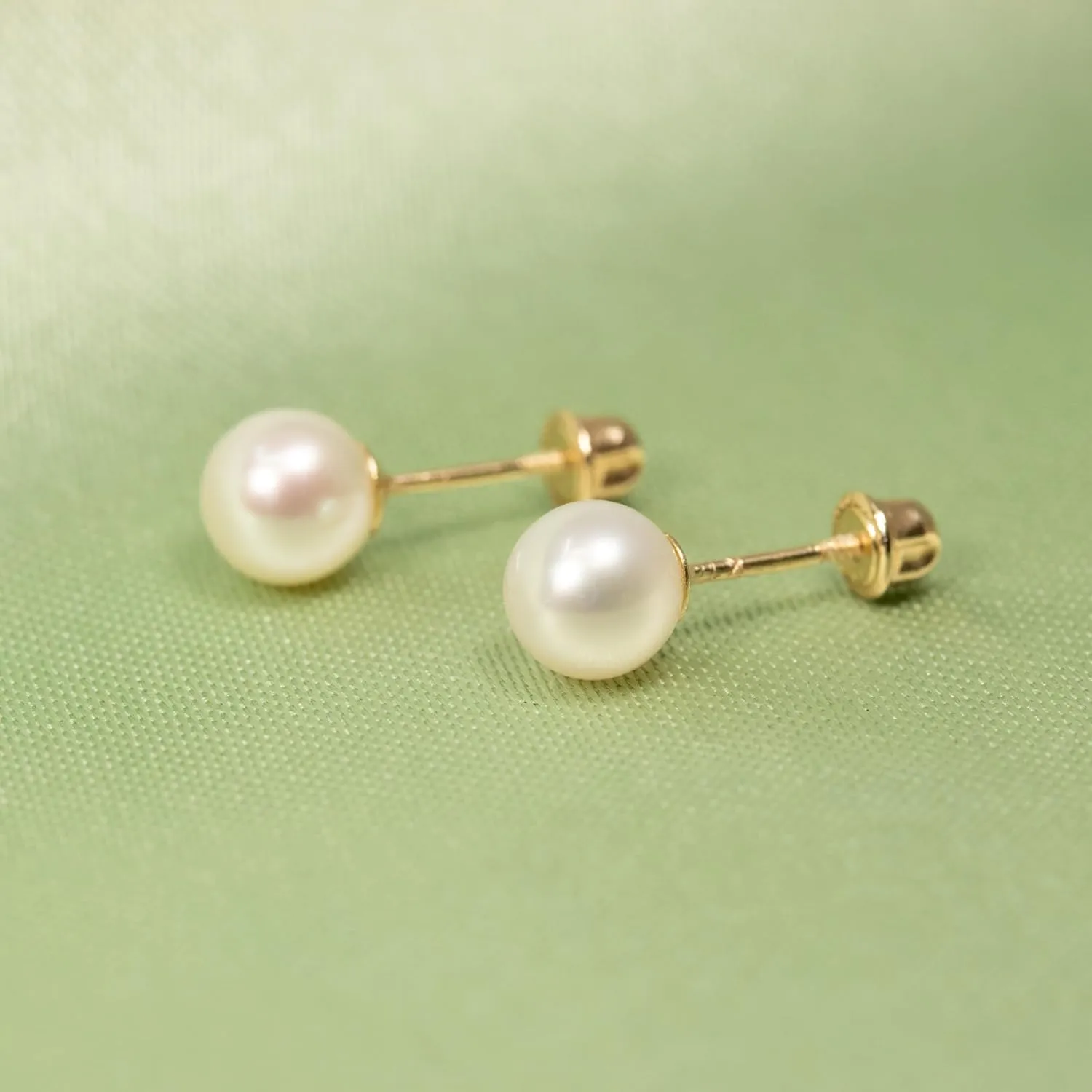 14k Gold Pearl Stud Earrings for Women (3mm-6mm Diameter) - Freshwater Pearl, Real Solid 14k Gold, Secure Screw Back Design