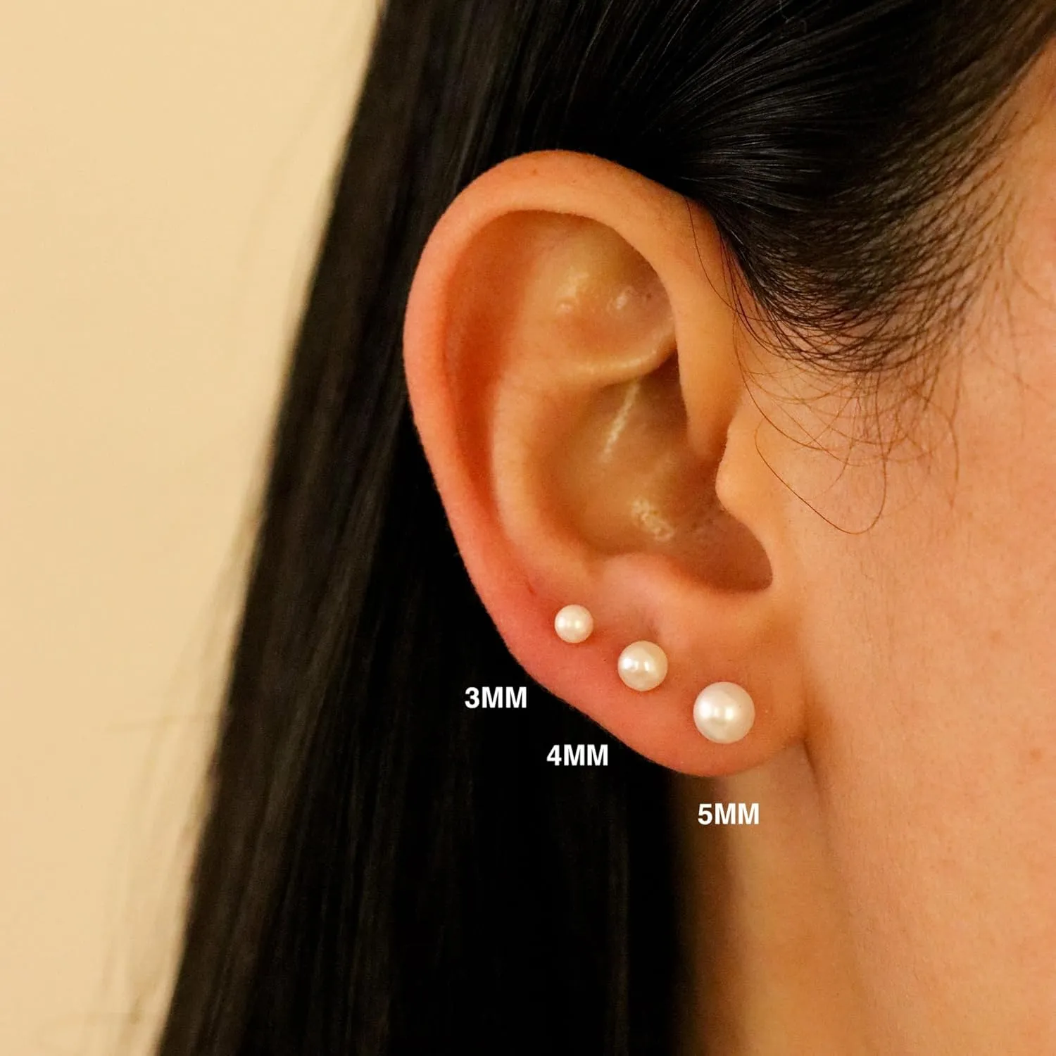 14k Gold Pearl Stud Earrings for Women (3mm-6mm Diameter) - Freshwater Pearl, Real Solid 14k Gold, Secure Screw Back Design