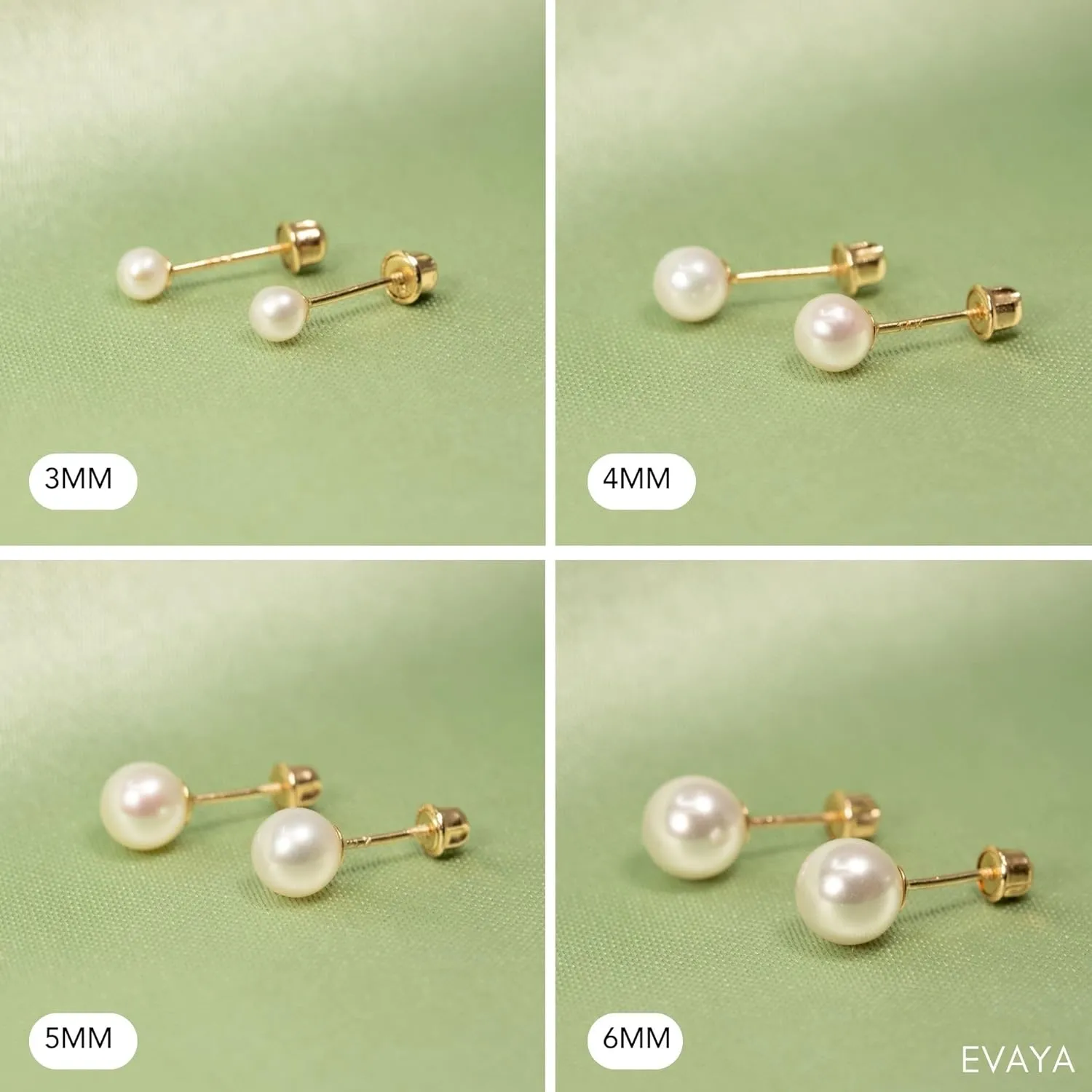 14k Gold Pearl Stud Earrings for Women (3mm-6mm Diameter) - Freshwater Pearl, Real Solid 14k Gold, Secure Screw Back Design