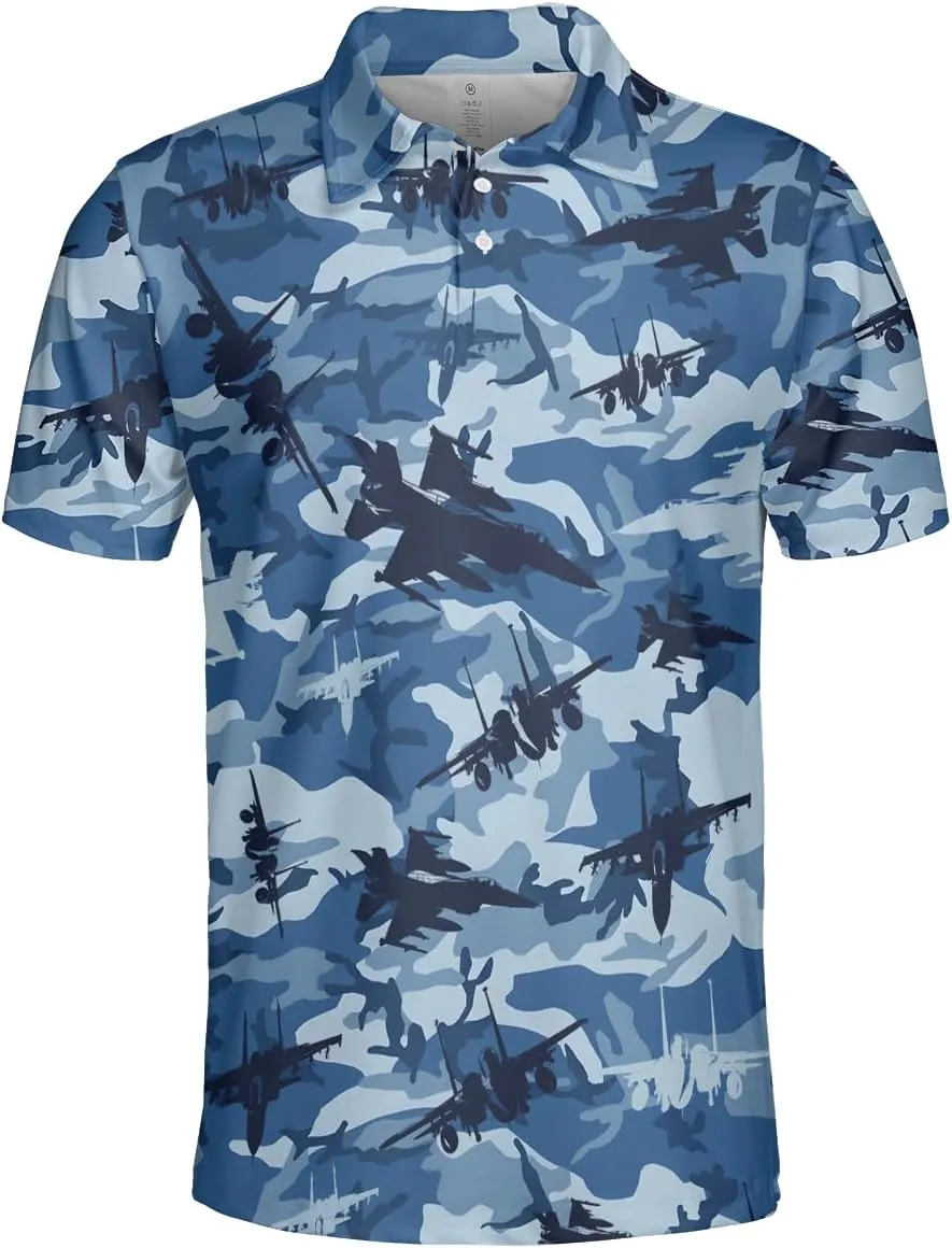 Airplane Polo Shirts for Men - Plane Pilot Mens Golf Shirts Short Sleeve Dry Fit Casual Tennis T-Shirt S89