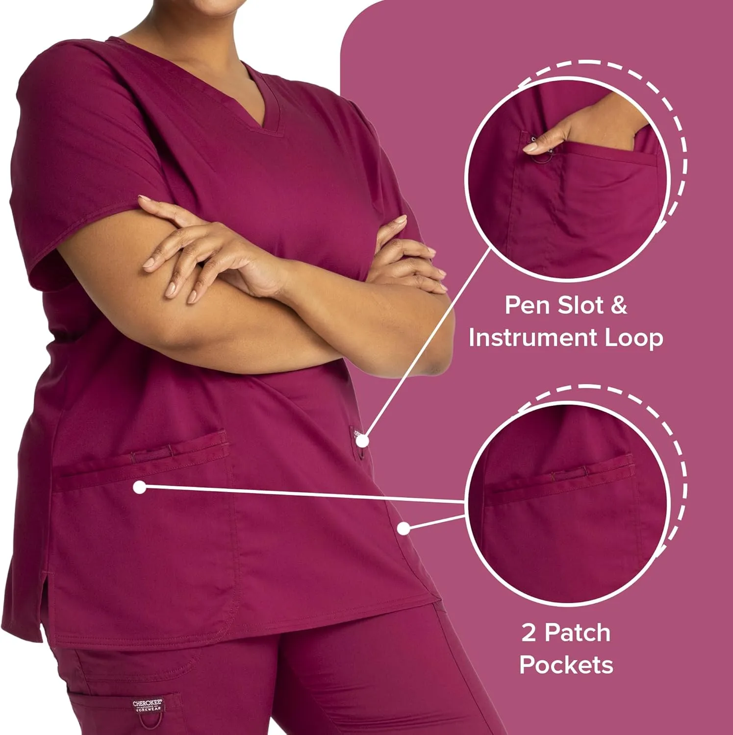 Cherokee Medical Women's Scrub Top V-Neck with 3 Pockets & Soft Fabric WW620