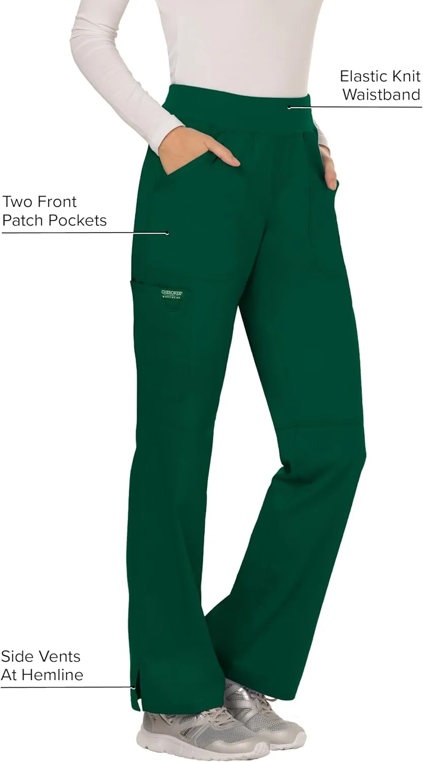 Cherokee Women Scrub Pant with Straight Leg Pull-on Pant Medical Bottom with 4 Pocket & 2-Way Stretch Fabric - WW110