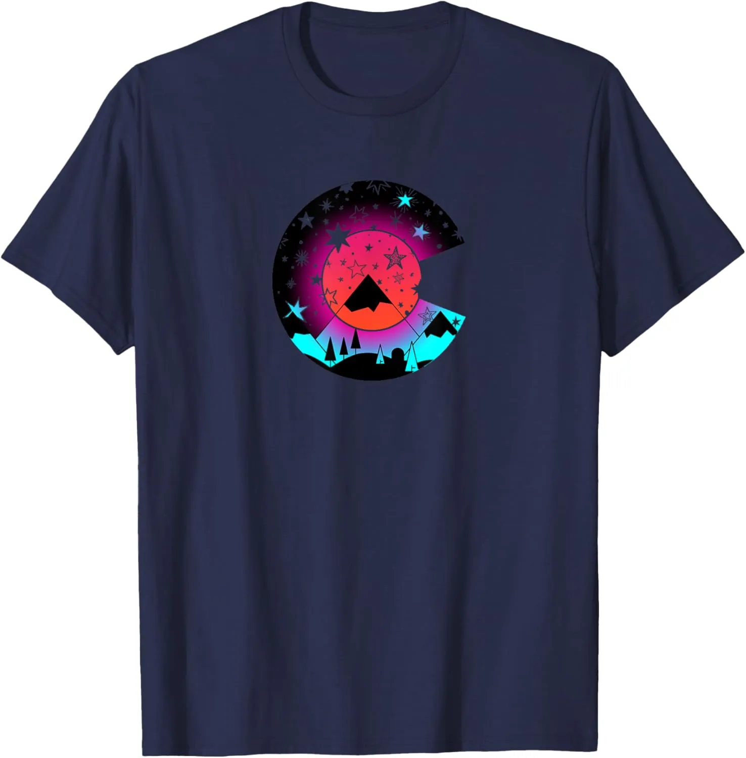 Colorado Mountain Landscape Flag C Graphic Design T-Shirt - Blue, Small - Unisex-Adults, Short Sleeve, Classic Fit