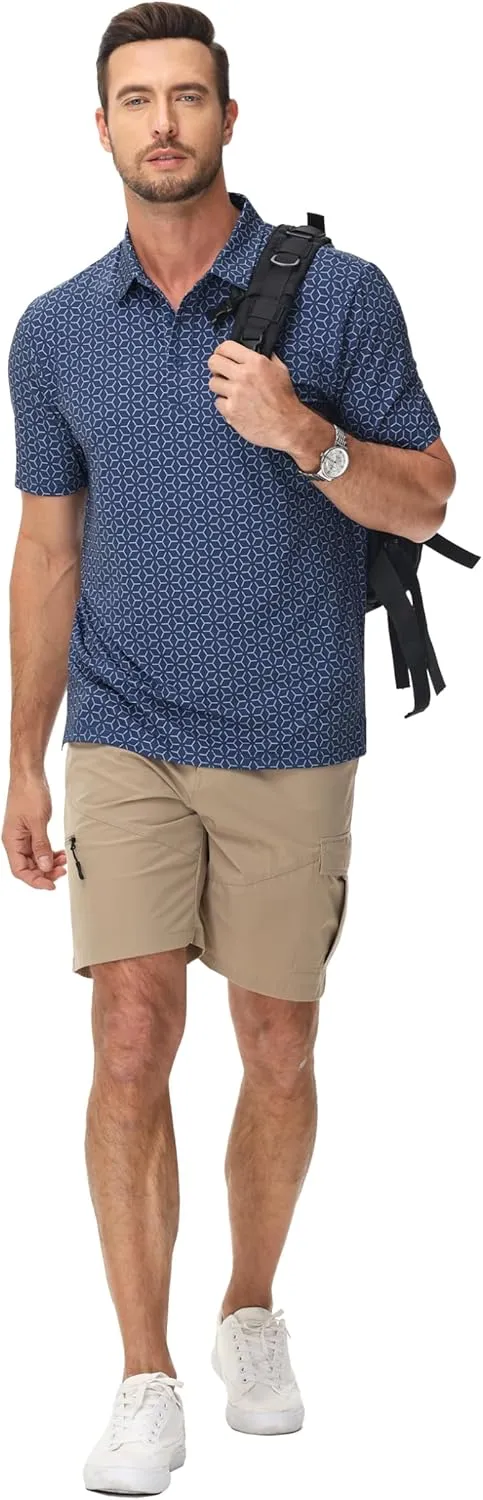 Cotrasen Mens Polo Golf Shirts Moisture Wicking Performance T-Shirts Print Breathable Short Sleeve Polo Shirt for Men