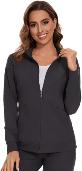 COZYFIT Scrub Jackets for Woman, Zip Front Nurse Jacket, 4-Way Stretch Fabric