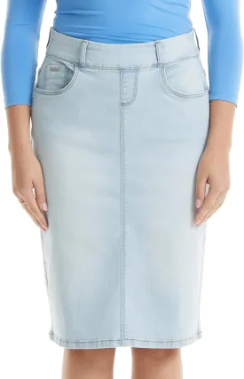 ESTEEZ Women's Stretchy Denim Jean Skirt - Straight Knee-Length with Pockets - Classic & Modest Design - Manhattan