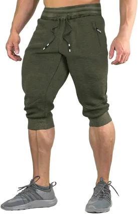 FASKUNOIE Men's Cotton Casual Shorts 3/4 Jogger Capri Pants Breathable Below Knee Short Pants with Three Pockets