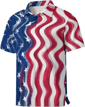 Funny Polo Shirts for Men Short Sleeve Performance Moisture Wicking Golf Shirts Casual Crazy Patriotic Print Mens Polo Shirt