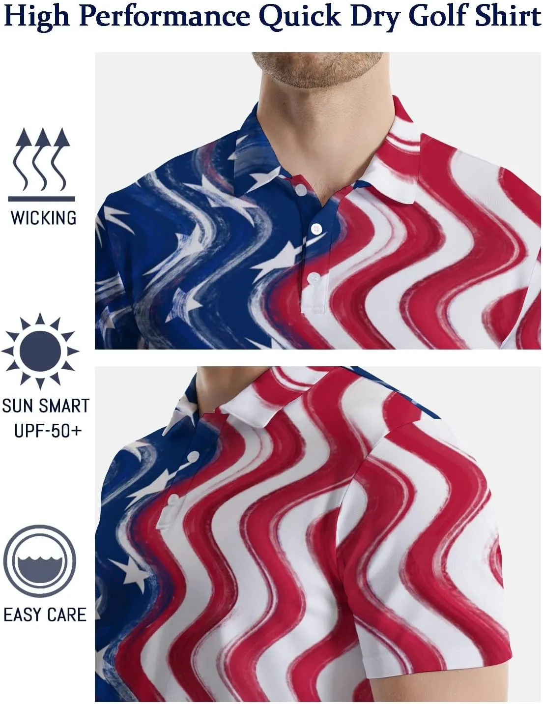 Funny Polo Shirts for Men Short Sleeve Performance Moisture Wicking Golf Shirts Casual Crazy Patriotic Print Mens Polo Shirt