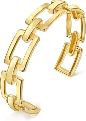 Gold Cuff Bracelets for Women, 18K Gold Plated Geometric Rectangle Aesthetics Creative Design - Adjustable Stylishness Gold Bangles, Premium Quality Womens Jewelry Gifts for Her