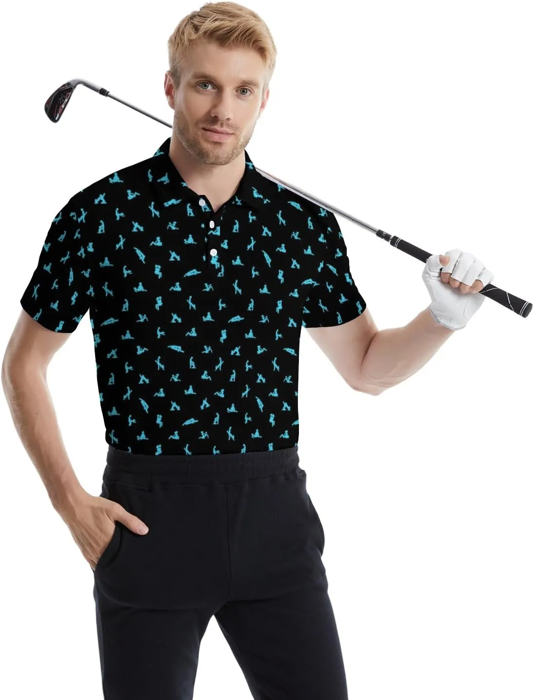 Golf Polo Shirts for Men Funny Print Quick Dry Short Sleeve Performance Golf Shirts Moisture Wicking Polo Shirts
