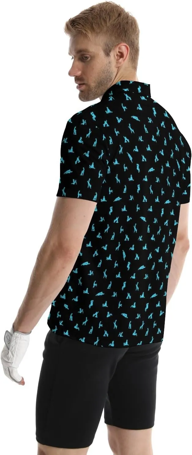 Golf Polo Shirts for Men Funny Print Quick Dry Short Sleeve Performance Golf Shirts Moisture Wicking Polo Shirts