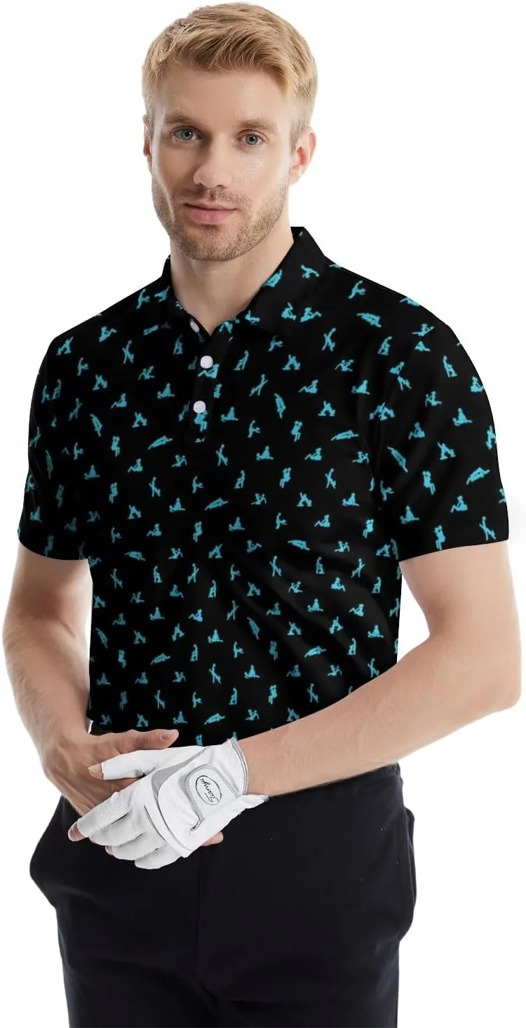 Golf Polo Shirts for Men Funny Print Quick Dry Short Sleeve Performance Golf Shirts Moisture Wicking Polo Shirts