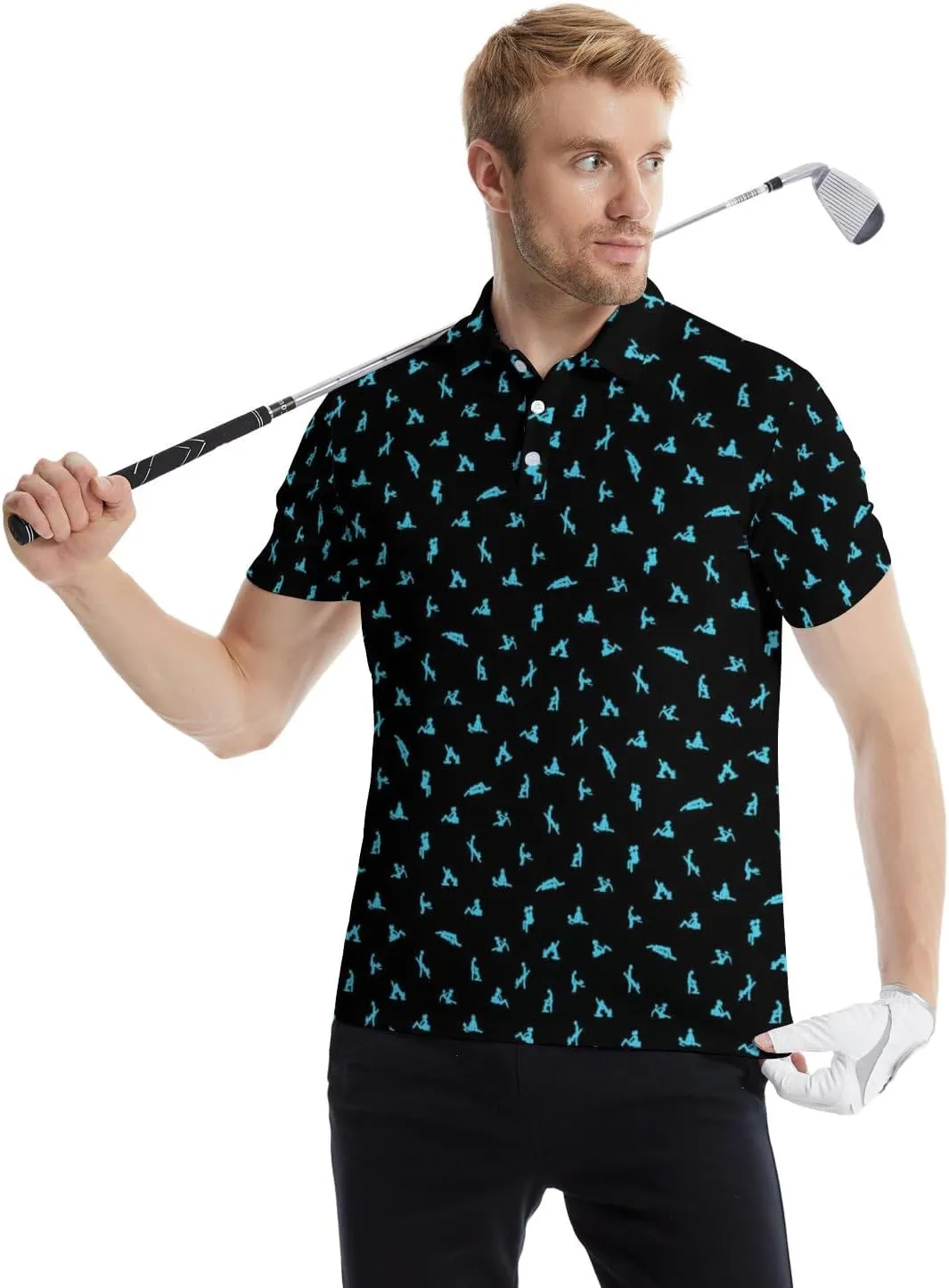 Golf Polo Shirts for Men Funny Print Quick Dry Short Sleeve Performance Golf Shirts Moisture Wicking Polo Shirts
