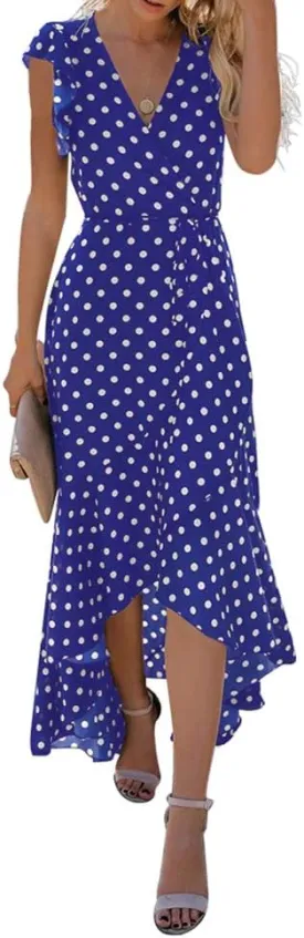 GRECERELLE 2025 Women's Spring Summer Boho Floral Print V-Neck Faux Wrap Maxi Dress for Wedding Guest, Graduation, Party