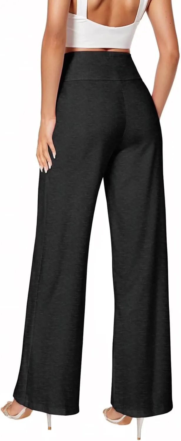 Hybrid & Company Womens Ultra Comfort Ponte Fabric Pull on Casual Wide Leg Pants