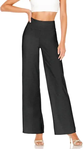 Hybrid & Company Womens Ultra Comfort Ponte Fabric Pull on Casual Wide Leg Pants