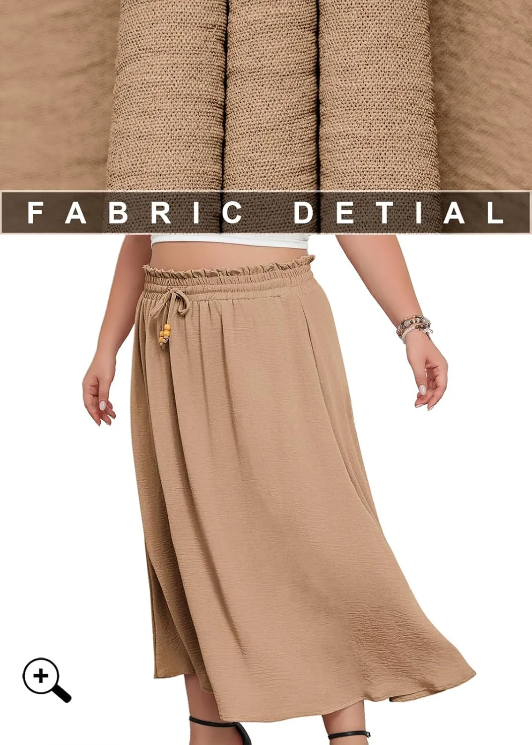 Lastshe Plus Size Maxi Skirts for Women Summer Boho Pleated Elastic High Waist A-line Long Skirt with Pockets