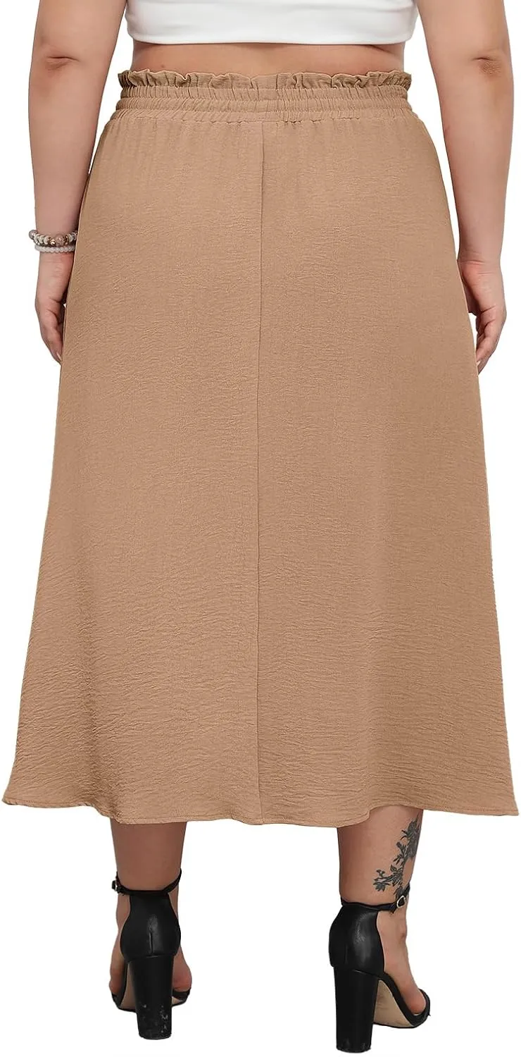 Lastshe Plus Size Maxi Skirts for Women Summer Boho Pleated Elastic High Waist A-line Long Skirt with Pockets