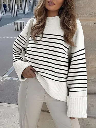 LOGENE Women's Oversized Sweater Crewneck Long Sleeve Soft Fuzzy Knit Pullover Sweaters 2024 Winter Fashion Warm Tops Clothes