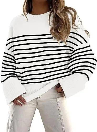 LOGENE Women's Oversized Sweater Crewneck Long Sleeve Soft Fuzzy Knit Pullover Sweaters 2024 Winter Fashion Warm Tops Clothes