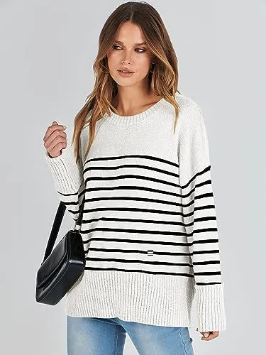 LOGENE Women's Oversized Sweater Crewneck Long Sleeve Soft Fuzzy Knit Pullover Sweaters 2024 Winter Fashion Warm Tops Clothes