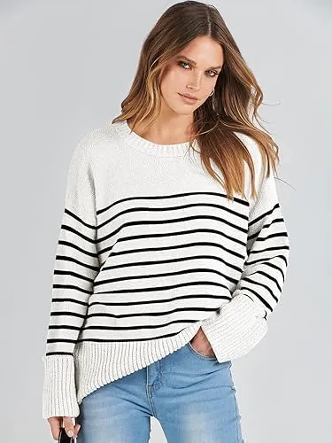 LOGENE Women's Oversized Sweater Crewneck Long Sleeve Soft Fuzzy Knit Pullover Sweaters 2024 Winter Fashion Warm Tops Clothes