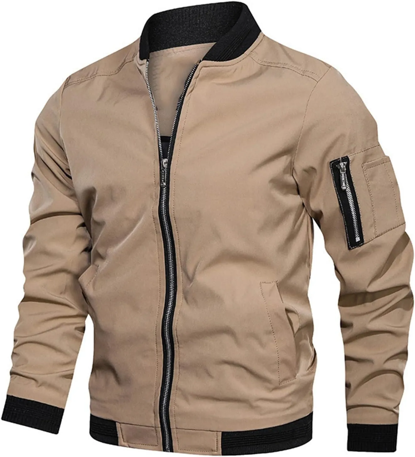 Maiyifu-GJ Men's Lightweight Flight Bomber Jacket Slim Fit Windproof Full Zip Softshell Coat Spring Breathable Windbreaker