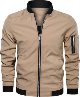 Maiyifu-GJ Men's Lightweight Flight Bomber Jacket Slim Fit Windproof Full Zip Softshell Coat Spring Breathable Windbreaker