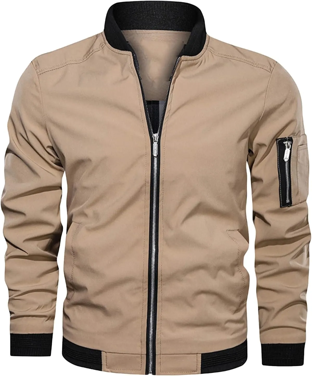 Maiyifu-GJ Men's Lightweight Flight Bomber Jacket Slim Fit Windproof Full Zip Softshell Coat Spring Breathable Windbreaker