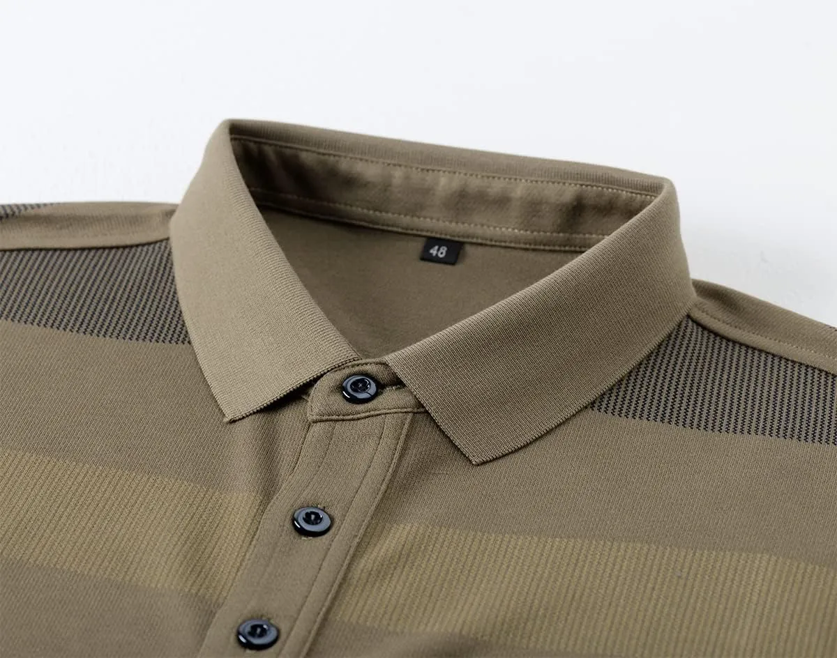 Mens Casual Chest Pocket Striped Slim Fit Long Sleeve Collared T Shirt Polo Shirts