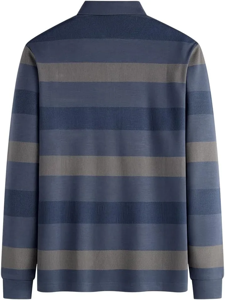 Mens Casual Chest Pocket Striped Slim Fit Long Sleeve Collared T Shirt Polo Shirts