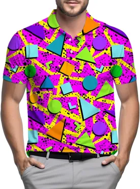 Mens Polo Shirt Retro 80s 90s Golf Tennis Sport T-ShirtSoft Breathable Elastic Fabric Short Sleeve