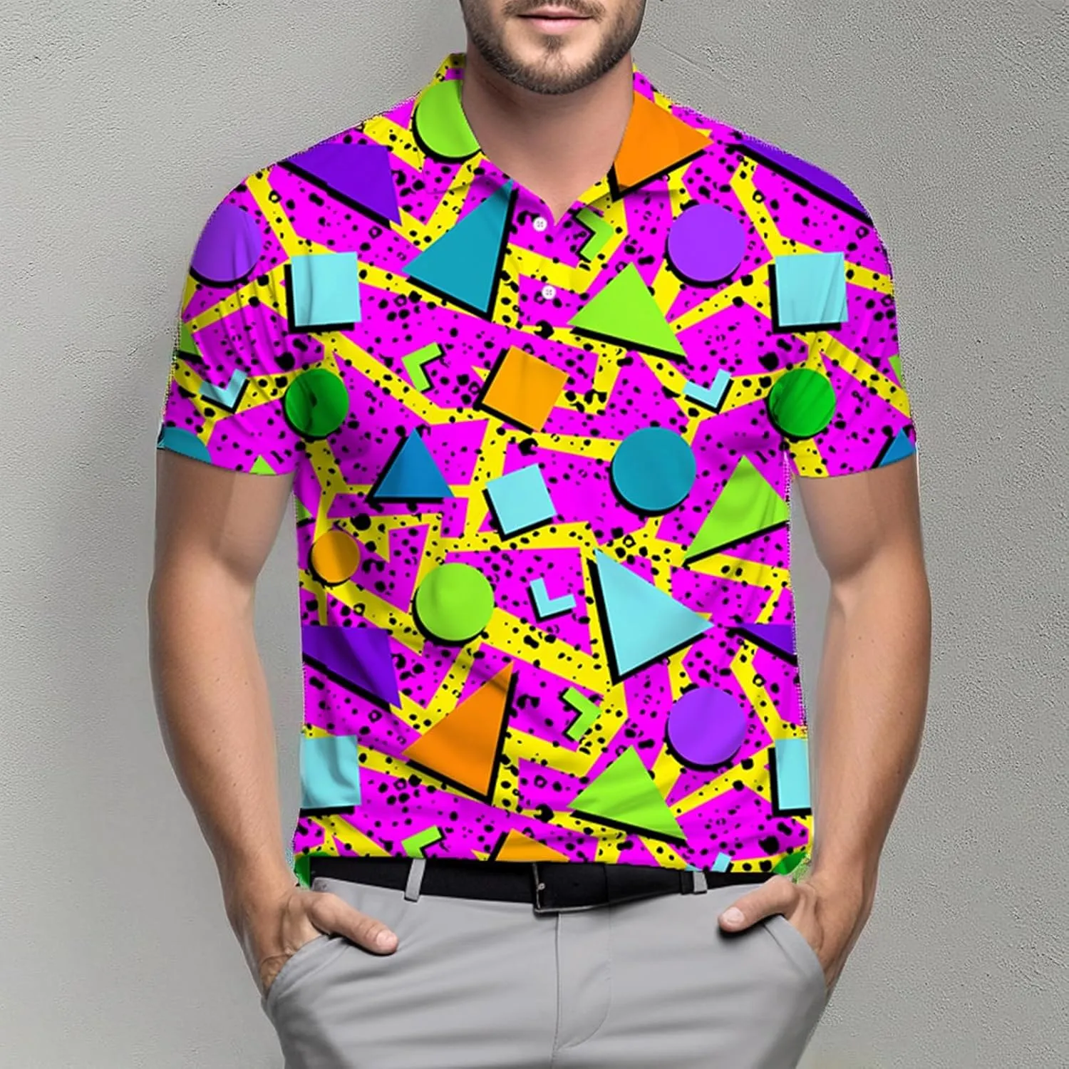 Mens Polo Shirt Retro 80s 90s Golf Tennis Sport T-ShirtSoft Breathable Elastic Fabric Short Sleeve