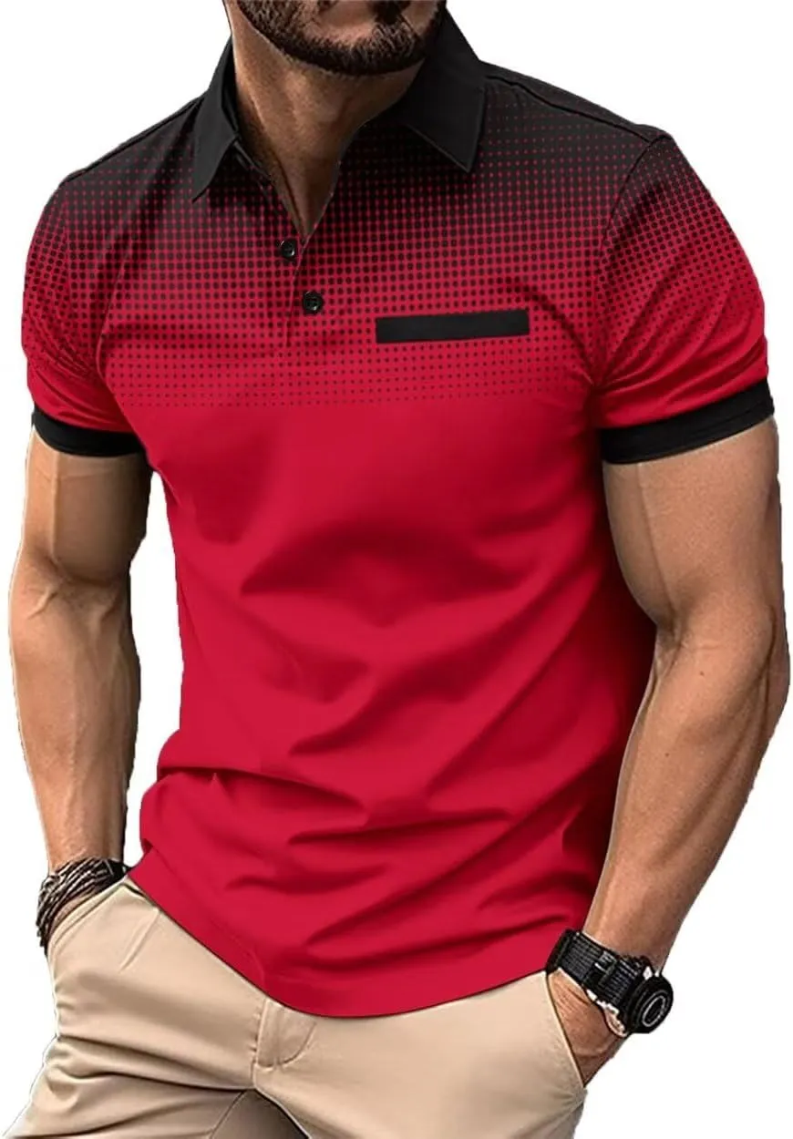 Men's Polo Shirts 2025 Short Sleeve Casual Polo T Shirt Color Block Slim Fit Golf Shirts with Pocket