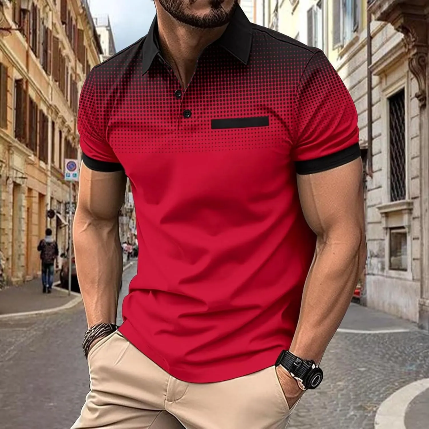 Men's Polo Shirts 2025 Short Sleeve Casual Polo T Shirt Color Block Slim Fit Golf Shirts with Pocket