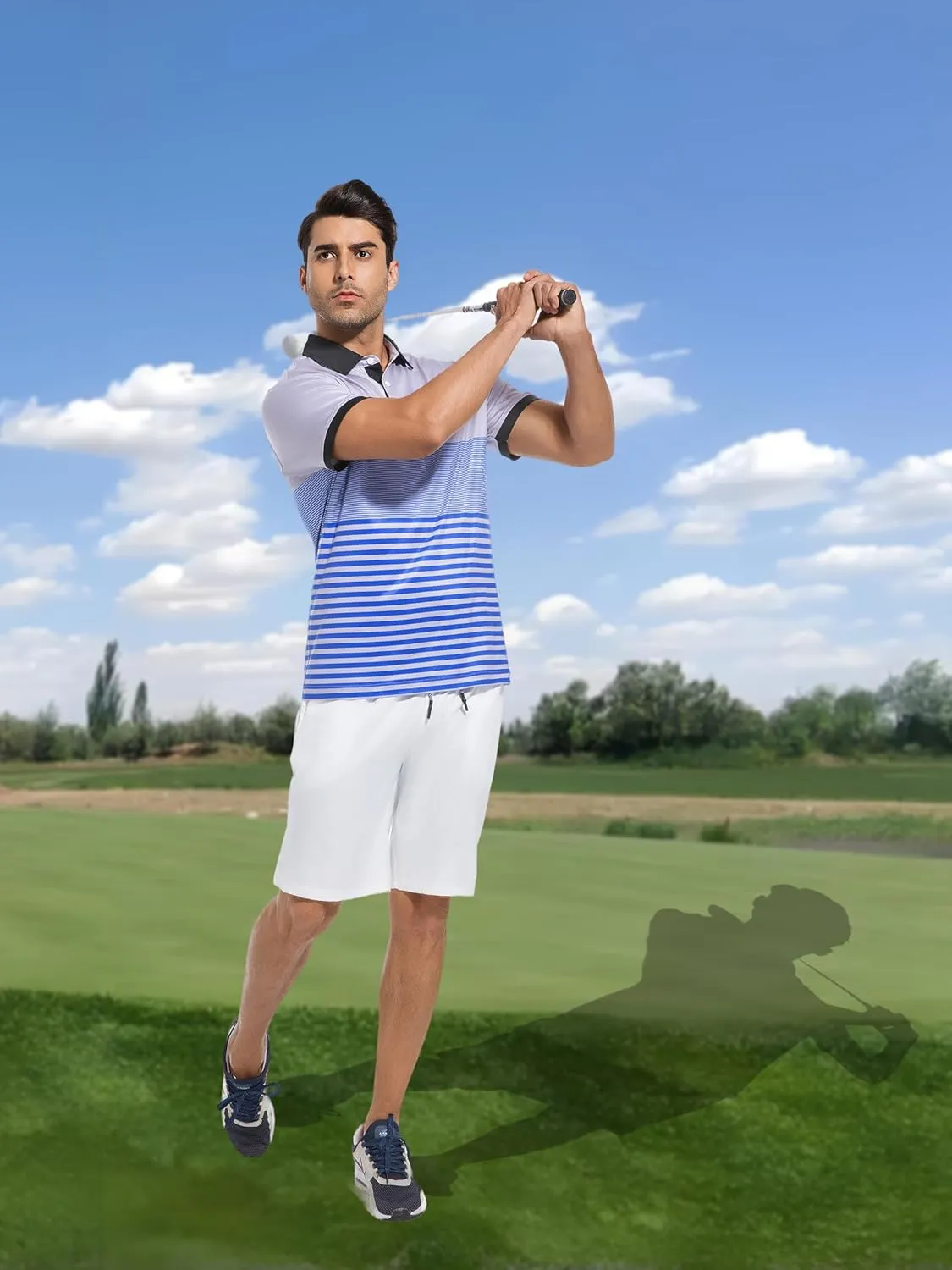 Men's Polo Shirts Short Sleeve Striped Breathable Golf Tennis Shirt with Collar Fake Pocket Summer Essentials Casual