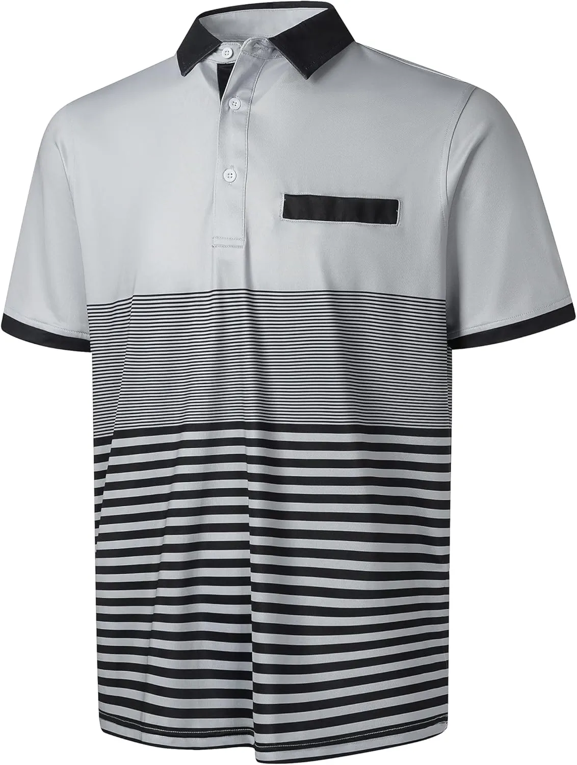 Men's Polo Shirts Short Sleeve Striped Breathable Golf Tennis Shirt with Collar Fake Pocket Summer Essentials Casual