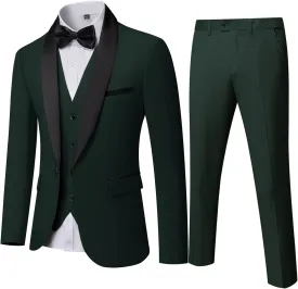 MY'S Mens 3-Piece Suit Shawl Lapel One Button Tuxedo Winter Fabric Slim Fit Dinner Jacket Vest Pants & Tie Set