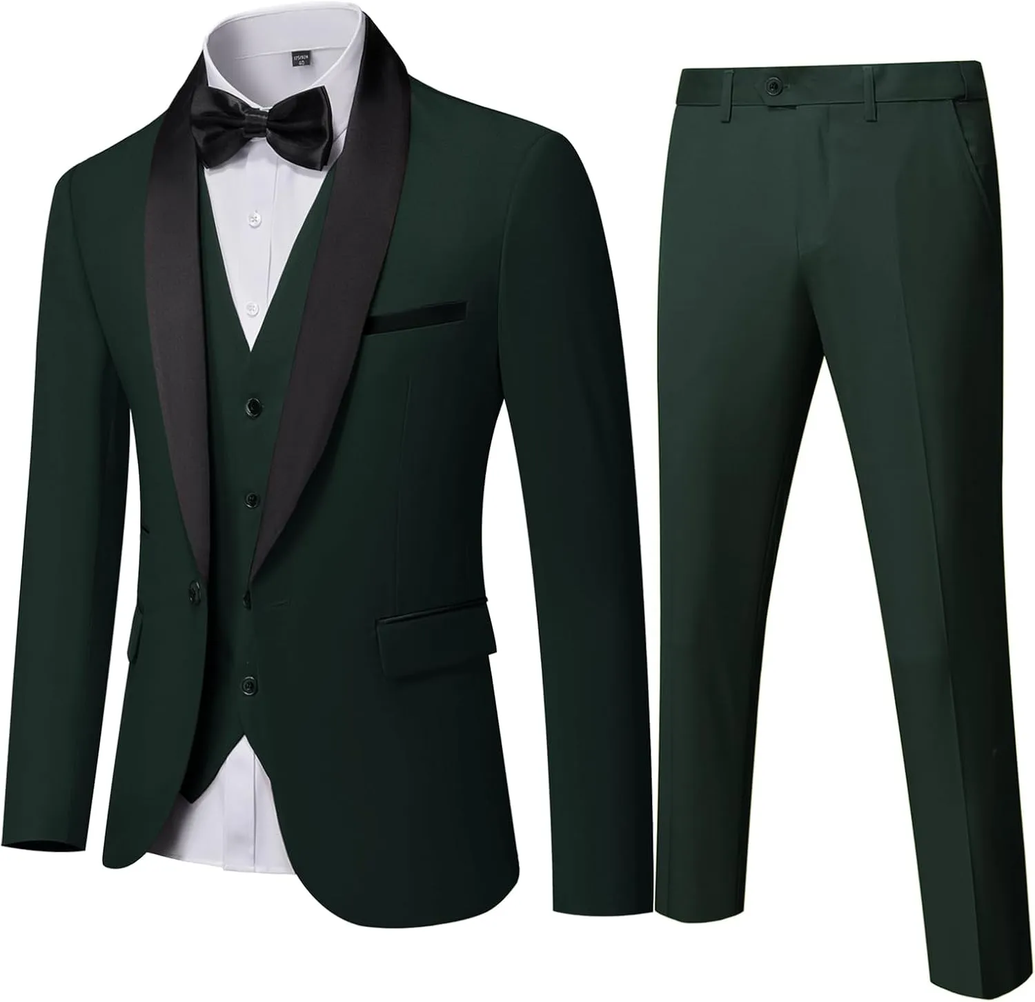 MY'S Mens 3-Piece Suit Shawl Lapel One Button Tuxedo Winter Fabric Slim Fit Dinner Jacket Vest Pants & Tie Set