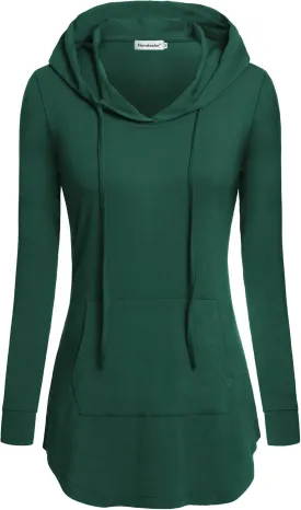 Nandashe Women Pullover V-Neck Long Sleeve Kangaroo Pocket Tunic Hoodies