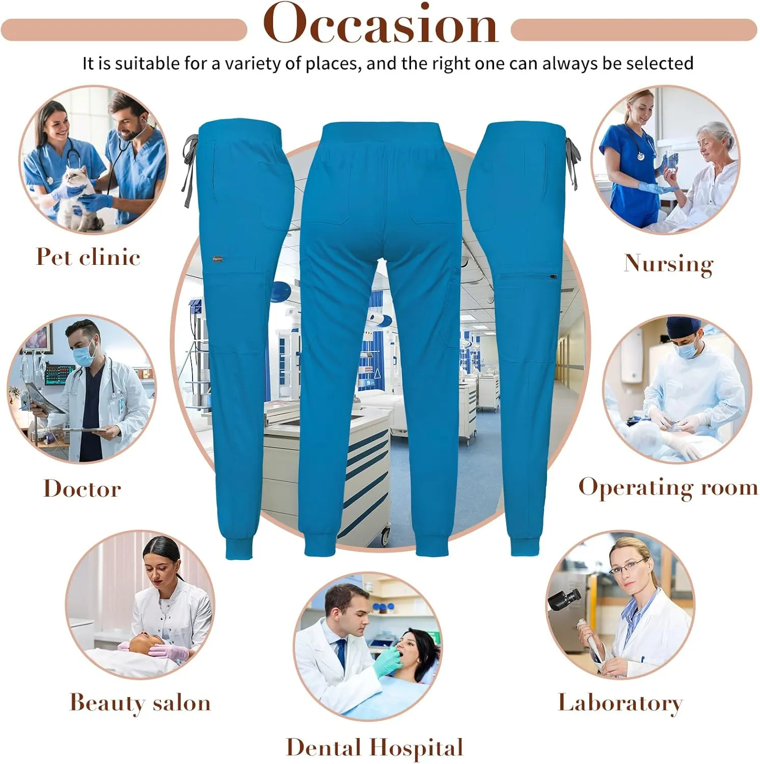 niaahinn Women Jogger Scrubs Pant Workwear Mid Rise Tapered Leg Drawstring for Nursing Soft Fabric