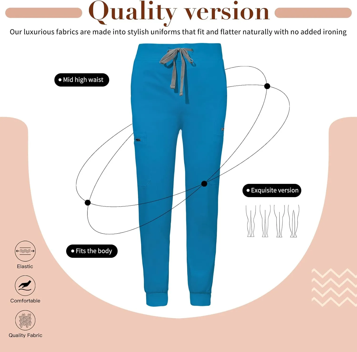 niaahinn Women Jogger Scrubs Pant Workwear Mid Rise Tapered Leg Drawstring for Nursing Soft Fabric