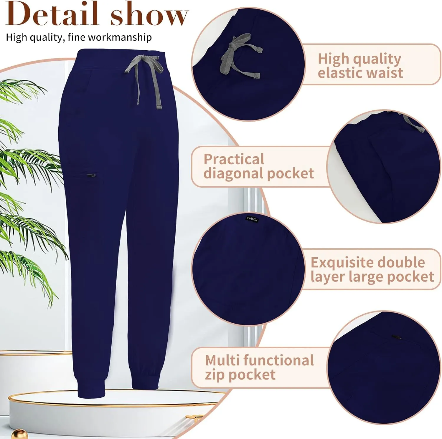niaahinn Women Jogger Scrubs Pant Workwear Mid Rise Tapered Leg Drawstring for Nursing Soft Fabric