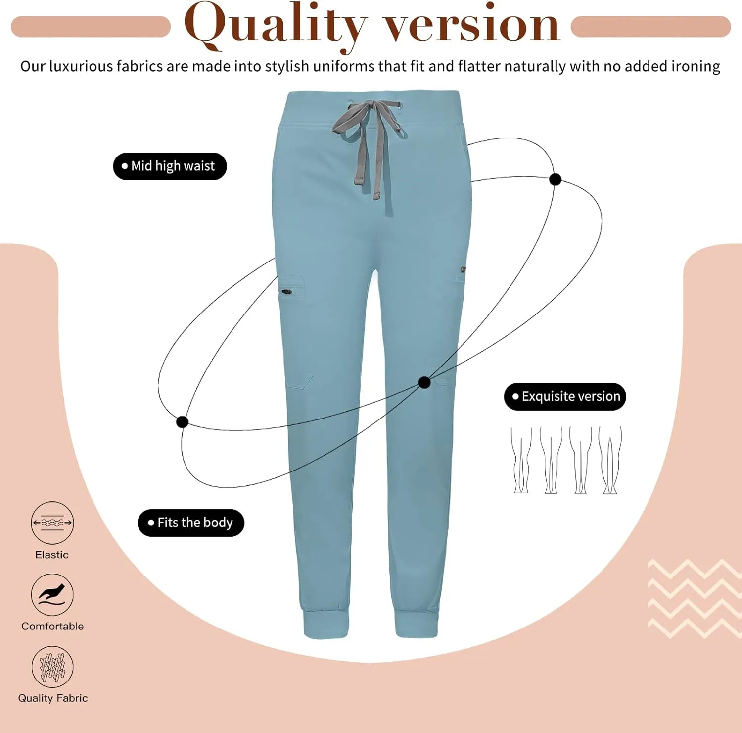 niaahinn Women Jogger Scrubs Pant Workwear Mid Rise Tapered Leg Drawstring for Nursing Soft Fabric