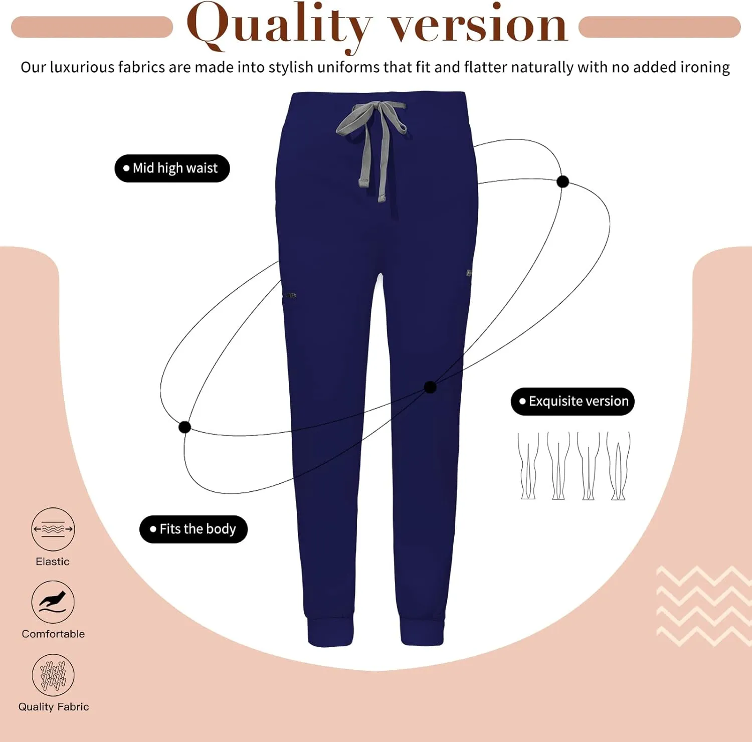 niaahinn Women Jogger Scrubs Pant Workwear Mid Rise Tapered Leg Drawstring for Nursing Soft Fabric