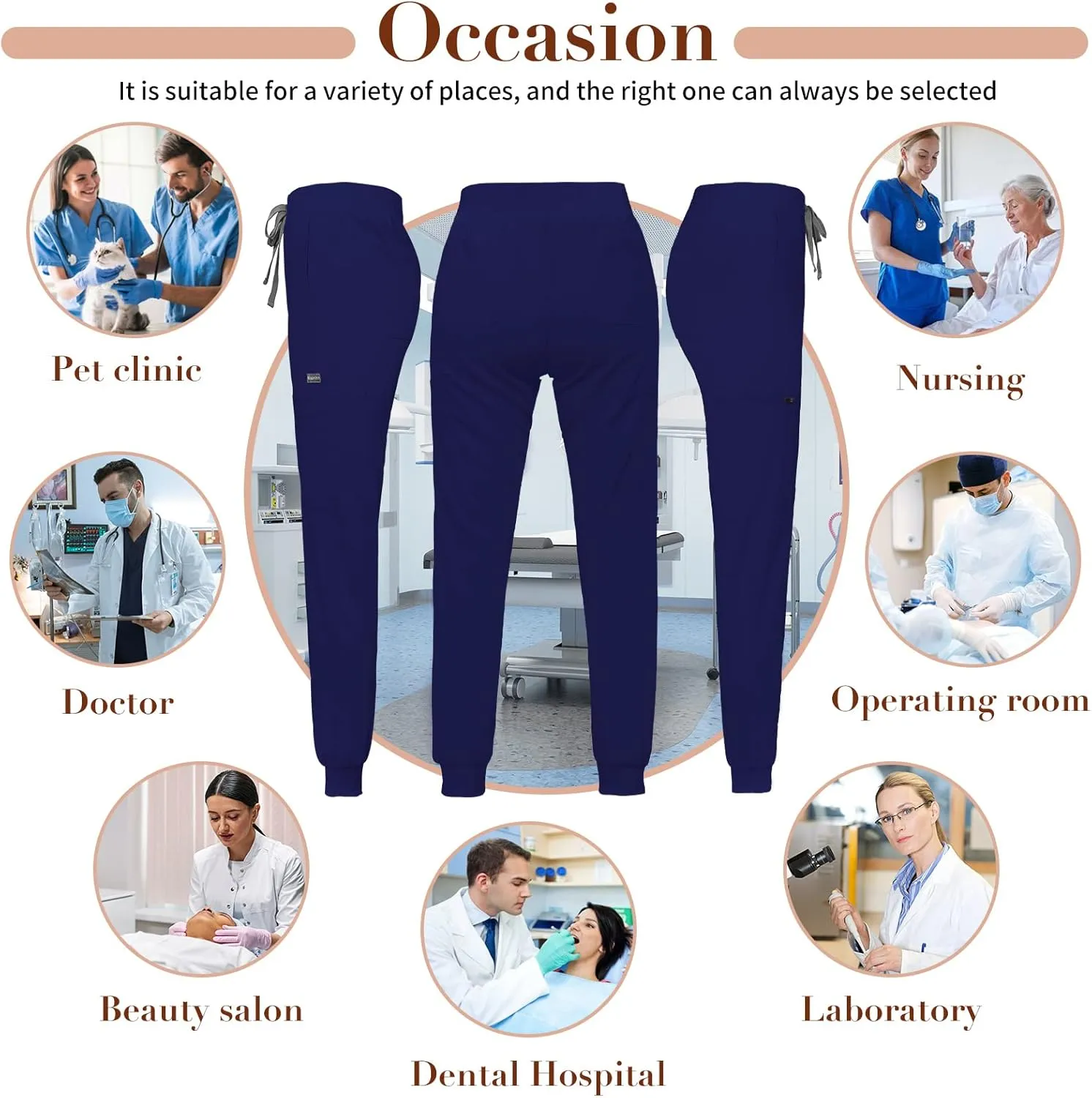 niaahinn Women Jogger Scrubs Pant Workwear Mid Rise Tapered Leg Drawstring for Nursing Soft Fabric