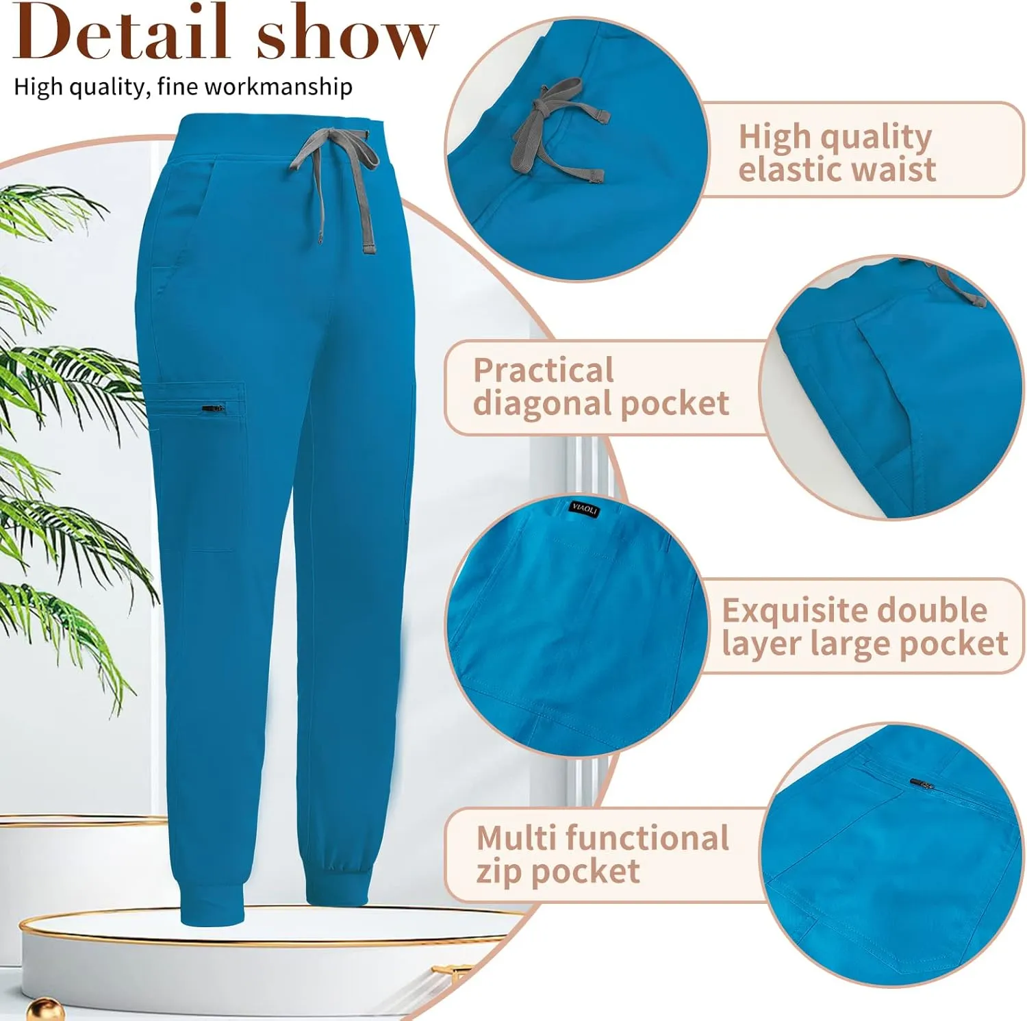 niaahinn Women Jogger Scrubs Pant Workwear Mid Rise Tapered Leg Drawstring for Nursing Soft Fabric