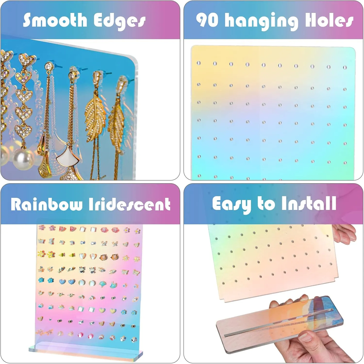 NiHome Acrylic Earring Stand 3PCS, Exquisite Double-Sided Acrylic Earring Organizer with 90 Holes Each - Lightweight and Sturdy Material, Unique Design with Larger Holes for Special Sizes